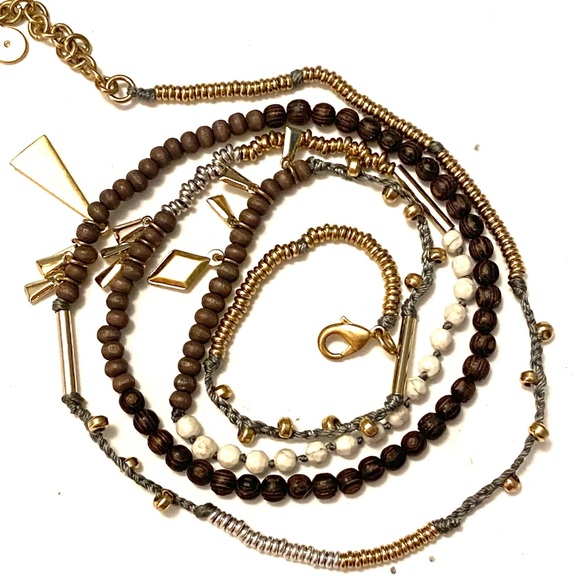 Stella & Dot REINA Necklace Wood Gold Boho - Picture 2 of 6